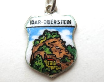 Vintage Charm Idar-Oberstein Germany 800 Silver Enamel Travel Shield Souvenir Bracelet Charm