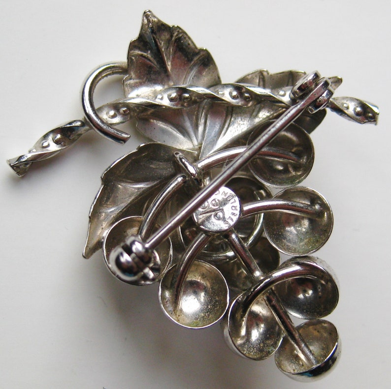 Vintage Brooch Sterling Silver Grape Cluster Pin