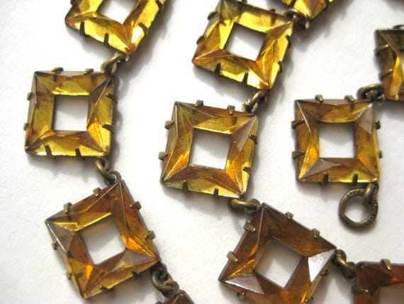 Vintage Gold Vauxhall Czech Glass Chain Link Choker Necklace