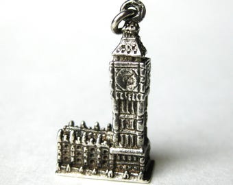 Vintage Charm Sterling Silver Big Ben London Parliament 3D Souvenir Bracelet Charm
