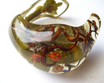 Vintage Resin Leaves Injected Cuff Bracelet