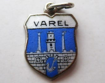 Varel Charm Germany Crest 800 Silver Enamel Travel Shield Vintage Souvenir Bracelet Charm