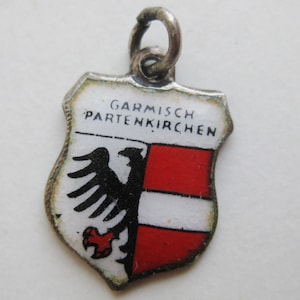 Vintage Charm Garmisch-Partenkirchen Germany Sterling Silver Enamel Travel Shield Souvenir Bracelet Charm