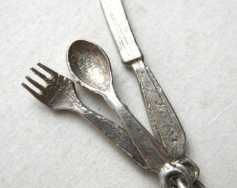 Vintage Charm Sterling Silver Fork Knife Spoon Flatware Silverware Bracelet Charm