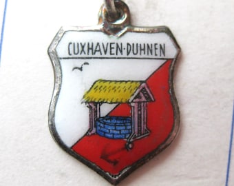 Vintage Charm Cuxhaven Duhnen 800 Silver Enamel Travel Shield Souvenir Bracelet Charm