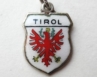 Vintage Charm 800 Silver Enamel Tirol Tyrol Austria Travel Shield Enamel Bracelet Charm