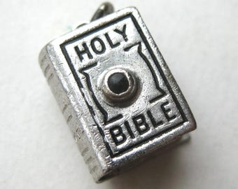 Vintage Charm Sterling Silver Holy Bible Stanhope Bracelet Charm the Lord's Prayer