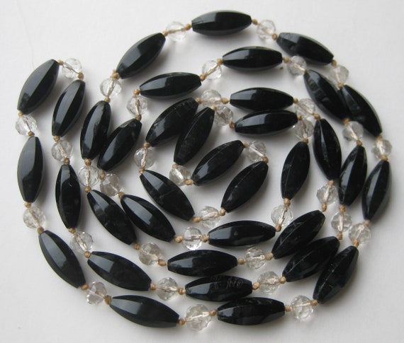 Vintage 20s 30s Black & Clear Czech Glass Bead 40… - image 2