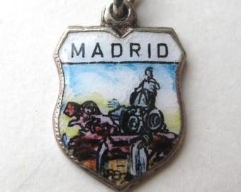 Vintage bedel Madrid Spanje Plaza de Cibeles 800 zilver emaille reisschild souvenir armband bedel
