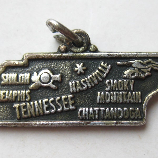 Tennessee Charm Sterling Silver Vintage State Map Souvenir Bracelet Charm