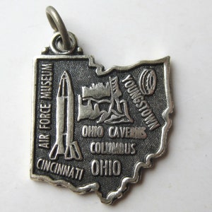 Ohio Charm Sterling Silver Vintage State Map Souvenir Bracelet Charm