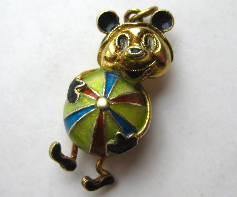 Vintage Sterling Silver Enamel Mickey Mouse Necklace Pendant Charm image 1
