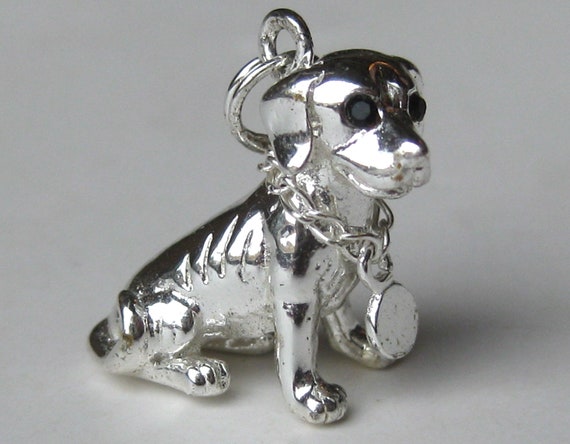 Vintage Charm Sterling Silver Jeweled Puppy Dog 3… - image 9