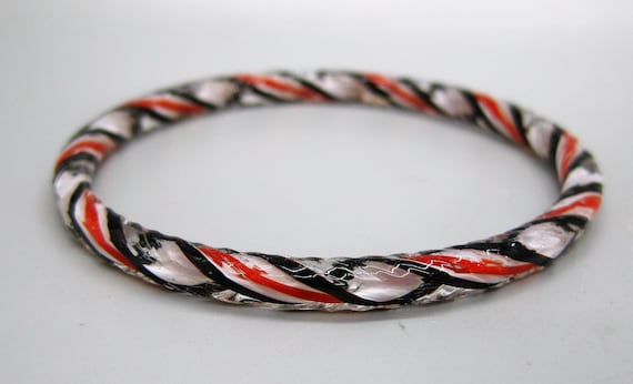 Vintage Murano Venini Swirled Faceted Art Glass Twist Bangle Bracelet