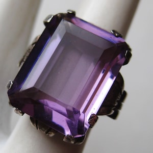 Vintage Ring Sterling Silver 15ct Emerald Cut Jeweled Art Deco Ring size 4.5
