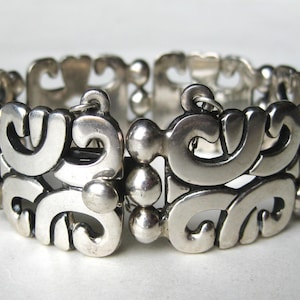 Vintage Mark Wasserman Samara Taxco Mexican Sterling Silver Hinged Panel Link Heavy Bracelet 95g