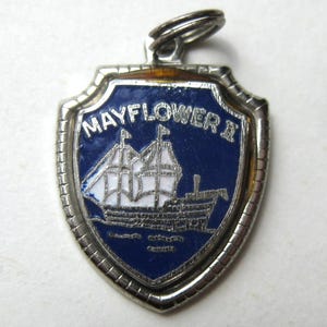 Vintage Sterling Silver Enamel Mayflower II Plymouth Rock Massachusetts Souvenir Bracelet Charm