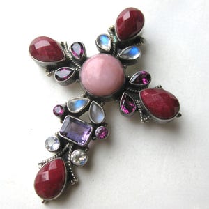 BIG Vintage Kreuz Jeweled Sterling Silber Nicky Butler Edelstein Halsketten-Anhänger