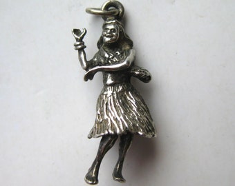 Vintage Sterling Silver Tropical Hawaiian Hula Girl Bracelet Charm