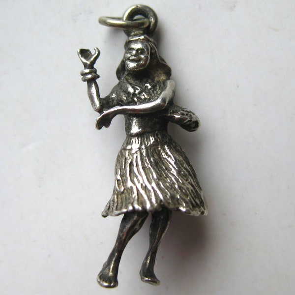 Vintage Sterling Silver Tropical Hawaiian Hula Girl Bracelet Charm