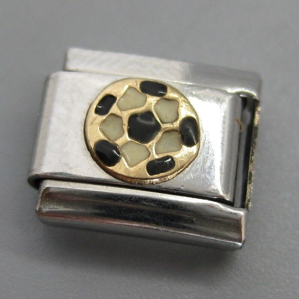 Vintage Re Florence Stainless 18k Gold Enamel Soccer Ball Italian Stretch Bracelet Link Charm