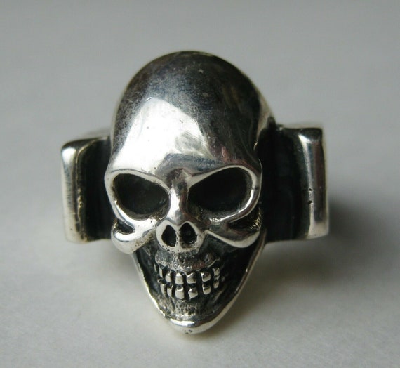 Vintage Sterling Silver Biker Death Skull Skeleton