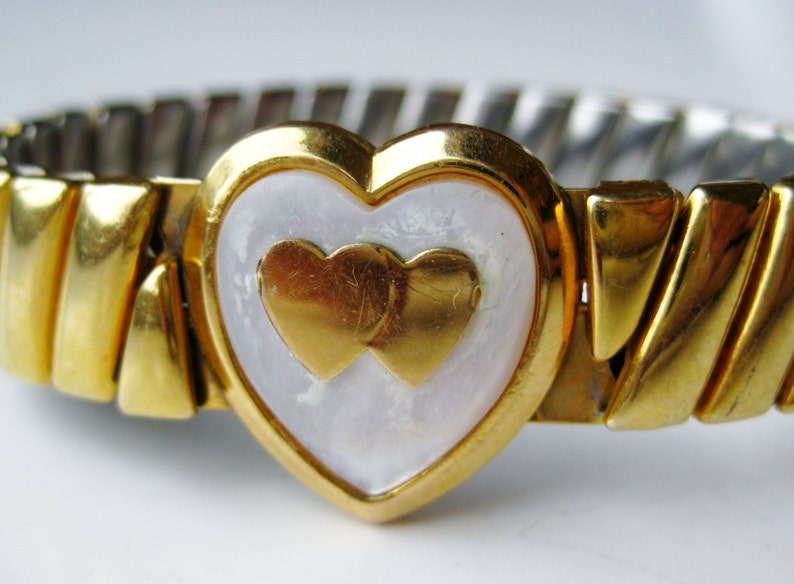 Vintage 12k Gold Filled Heart Shaped Sweetheart Expansion Stretch Bracelet