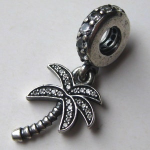 Pandora ALE Sterling Silver Palm Tree Jeweled Dangle Bead Bracelet Charm