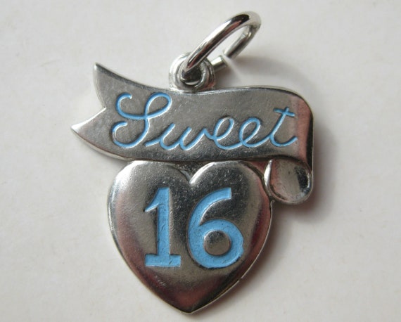 Vintage 50s Sterling Silver & Blue Enamel Heart S… - image 1