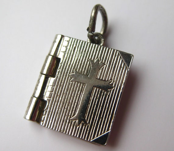 Vintage Charm Sterling Silver Holy Bible Mechanic… - image 1