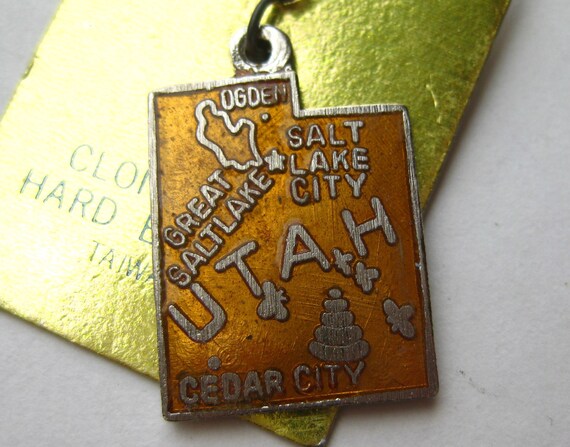 Vintage 50s Utah State Map Souvenir Silver Enamel… - image 5