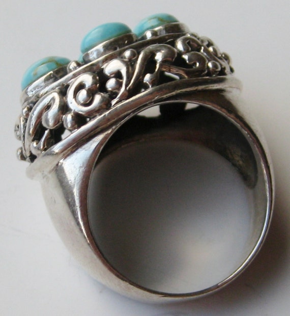 Vintage Ring Blue Turquoise Sterling Silver Cockt… - image 4