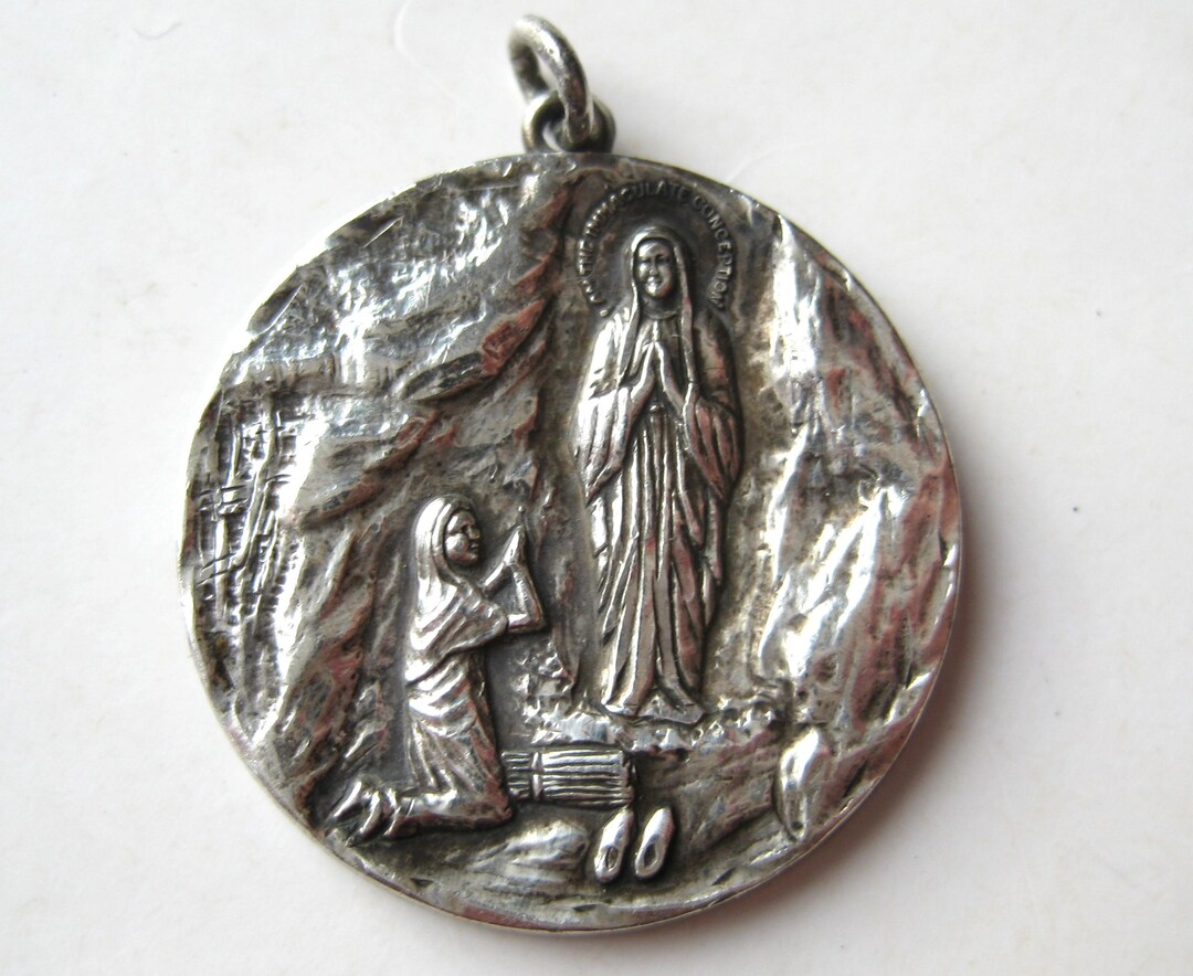 Vintage Sterling Silver Our Lady of Lourdes Virgin Mary Miraculous ...