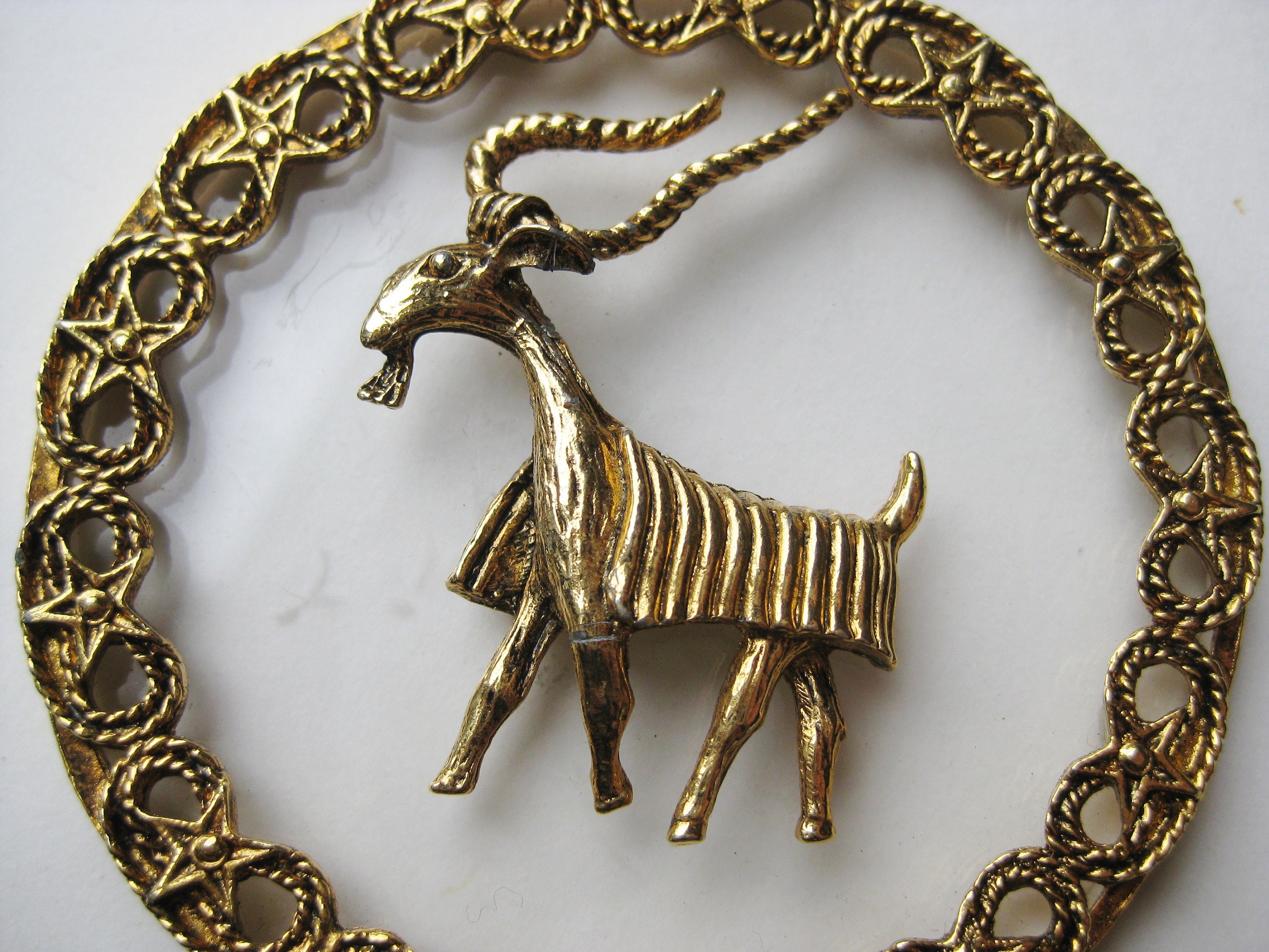 Vintage 60s Gold Lucite ART Capricorn Zodiac Astrology Pendant Necklace