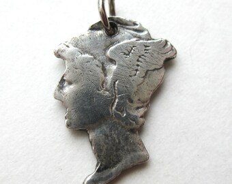 Vintage 40s Sterling Silver Cut Out Mercury Dime Bracelet Charm