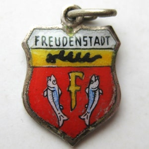 Vintage Charm Freudenstadt Germany 800 Silver Enamel Travel Shield Souvenir Bracelet Charm