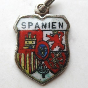 Vintage Charm Spanien Spain 800 Silver Enamel Travel Shield Souvenir Bracelet Charm