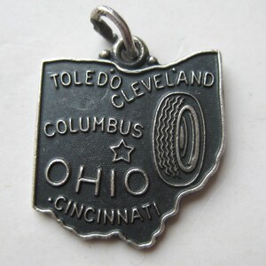 Vintage 50s Charm Ohio State Sterling Silver State Map Souvenir Bracelet Charm