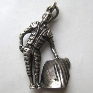 Vintage 50s Sterling Silver Spanish Toreador Matador Bull Fighter Souvenir Bracelet Charm