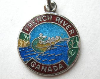 Vintage Charm French River Ontario Canada Sterling Silver Enamel Souvenir Bracelet Charm