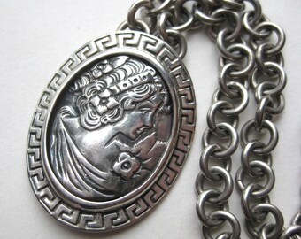 Collar con colgante de camafeo HAN grande de plata de ley vintage, 66 g