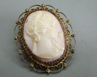 Baroque Lady Cameo Brooch Silver Drop Leaf Flower Frame Pin Broach Vintage Gift 