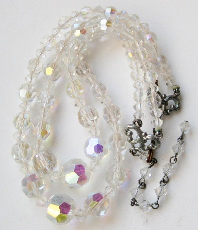 Vintage 50s 60s Sparkling Aurora Borealis Glass Bead Double Strand Mad Men Choker Necklace