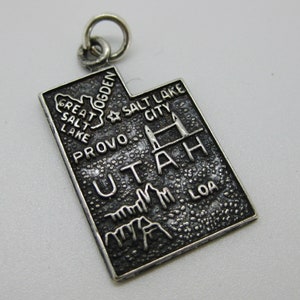 Vintage 50er Jahre Utah State Map Souvenir Sterling Silber Anhänger für Armbänder