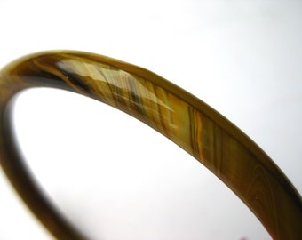 Glass Bangle Bracelet Mottled Brown Art Glass Swirled Vintage Bracelet