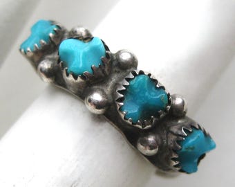 Vintage Sterling Silver & Turquoise Navajo American Indian Small Ring size 4 3/4