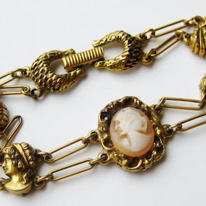 Vintage 60s Goldette Victorian Revival Gold Cameo Link Bracelet image 1