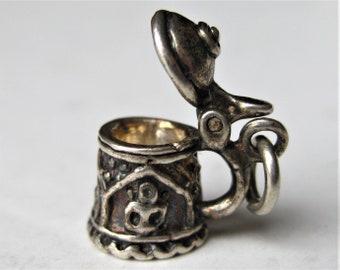 Beer Stein Charm Sterling Silver Mechanical German Vintage Bracelet Charm Opens