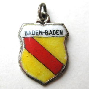 Vintage Charm Baden-Baden Germany 800 Silver Enamel Travel Shield Souvenir Bracelet Charm