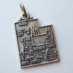 Vintage 50er Jahre Utah State Map Souvenir Sterling Silber Anhänger für Armbänder
